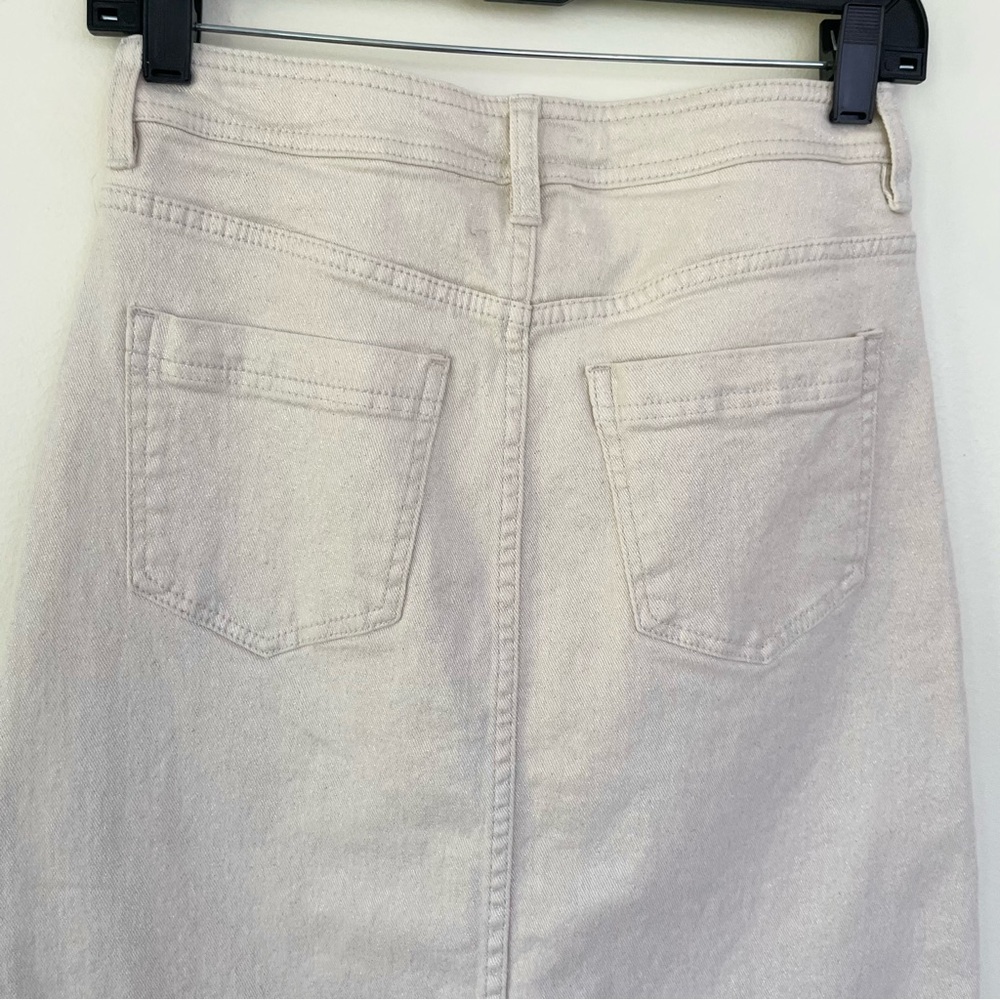 Habitual Center Slit Denim Midi Skirt Metallic Cream Ivory size 0/25 - Picture 9 of 12